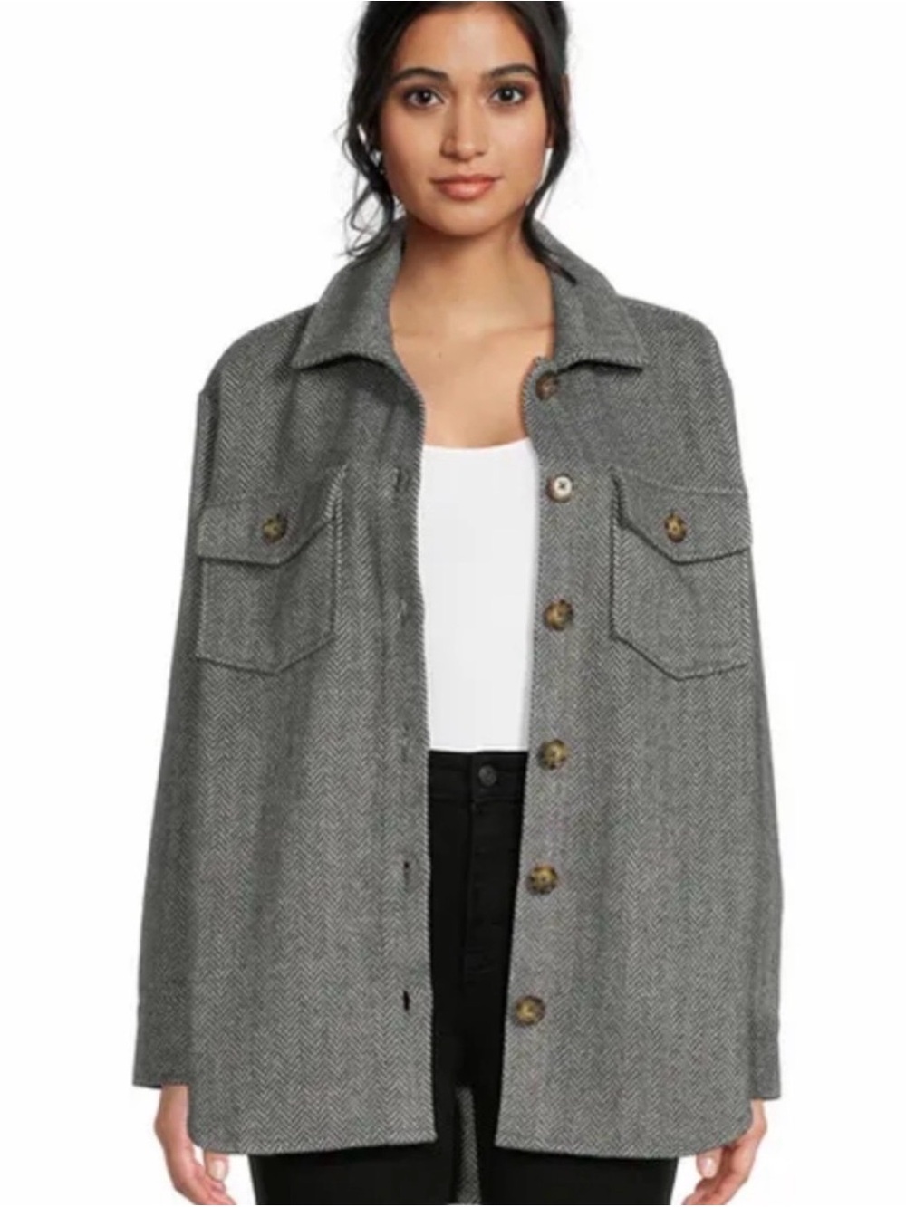Time and Tru Gray Herringbone Utility Jacket